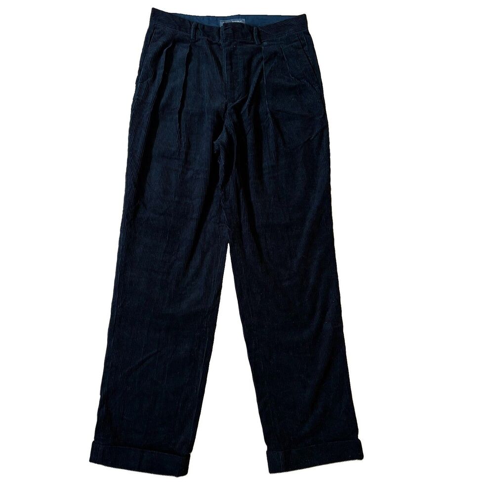 Banana Republic Men’s Corduroy Pants 33 x 33 Black Pleated Cuffed Cotton NWT